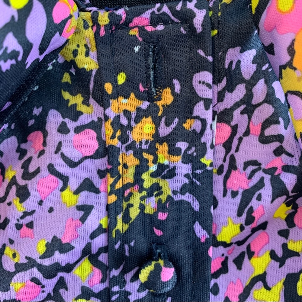 Psychedelic Floral Secretary Dress with Bow Drop Waist with Button details - Picture 5 of 14